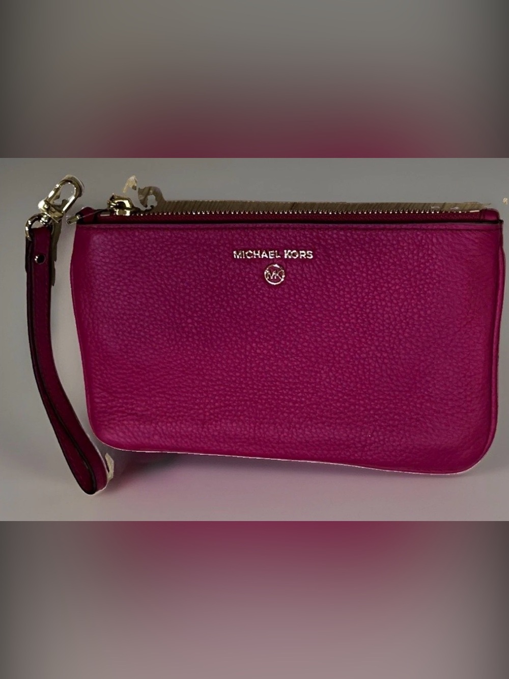 Michael Kors Berry Pebbled Leather Wristlet with Gold Hardware